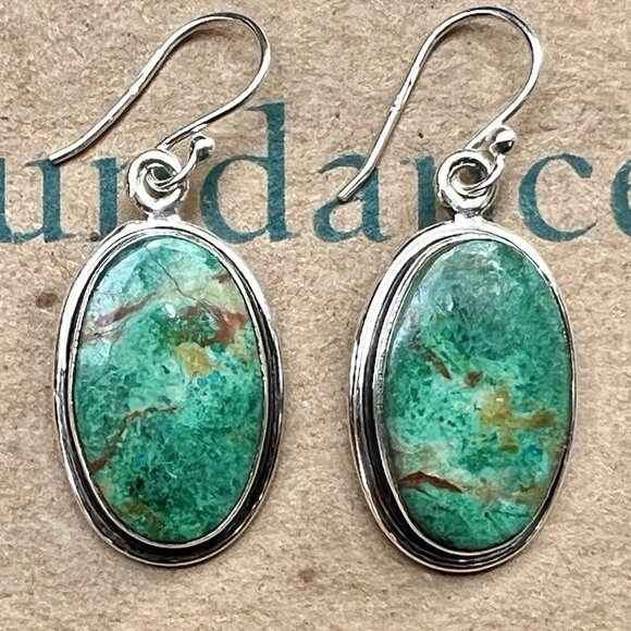 Sundance $188 NEW 1.5” Green Turquoise Sterling Silver Handmade Oval Earrings - Picture 3 of 11
